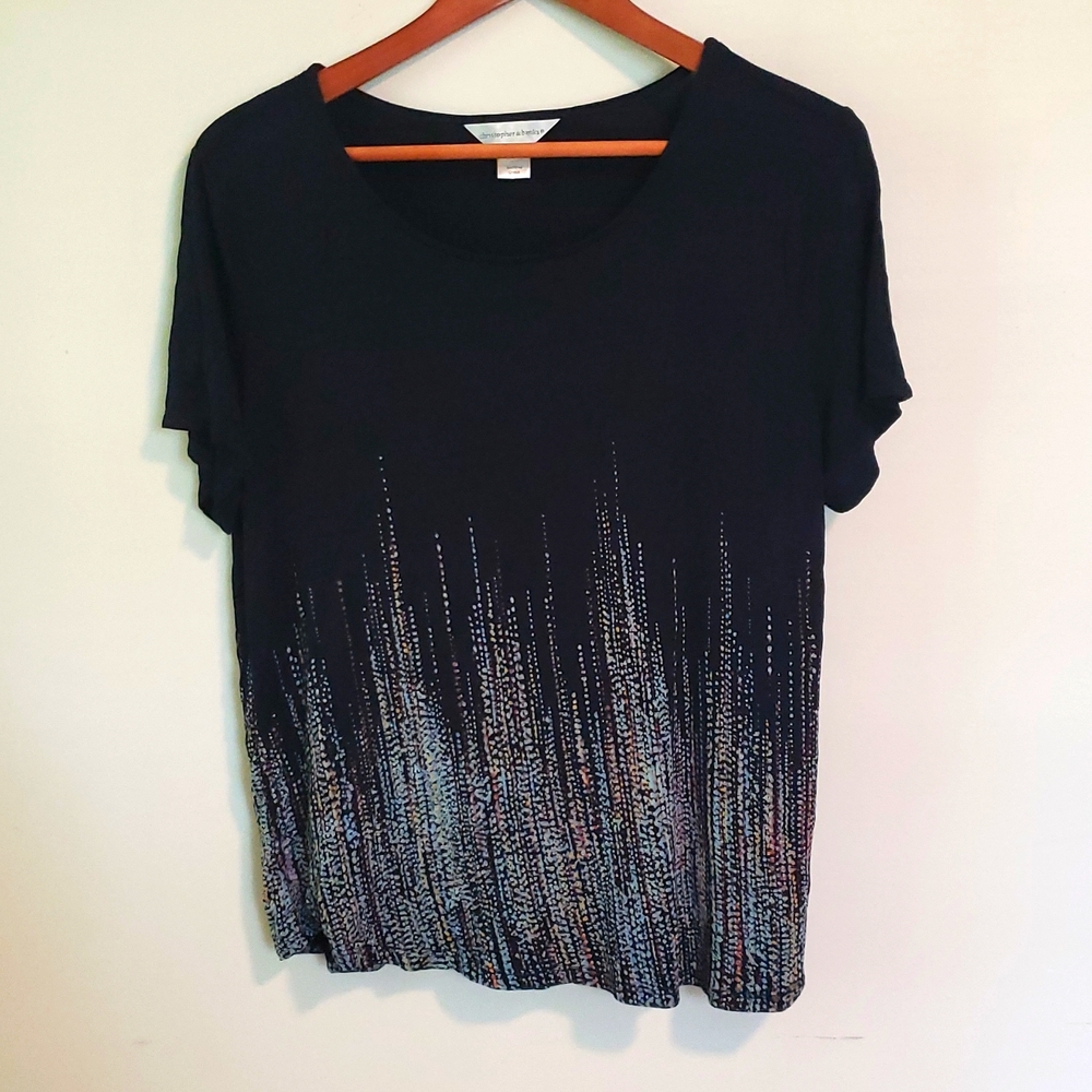 Christopher & Banks Multicolor Rainbow City Lights Abstract Pattern Top L